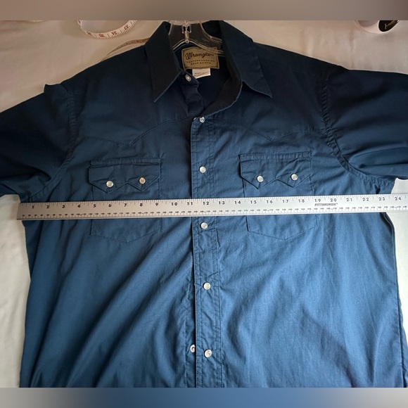 Men’s Pearl Snap Wrangler Shirt Solid Navy Size Large - Picture 5 of 6